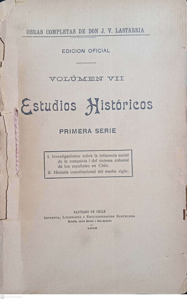 ESTUDIOS HISTORICOS. PRIMERA SERIE - VOL VII