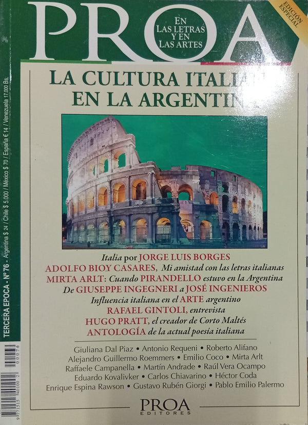 Proa. En las Letras y en las Artes Nº 76: La Cultura Italiana en la Argentina